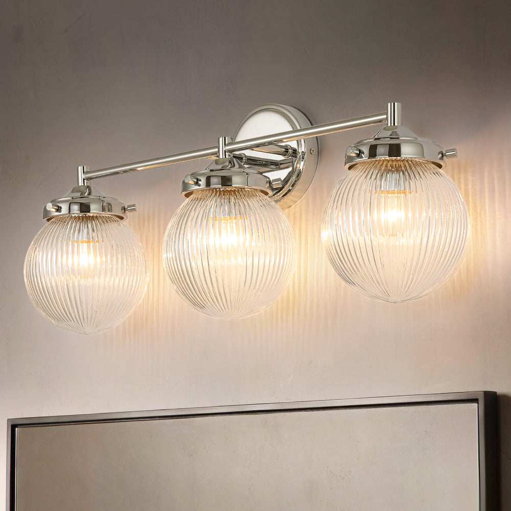 Orbliss 3-Light Ribbed Glass Globe Bubble Vanity Light (24") 7