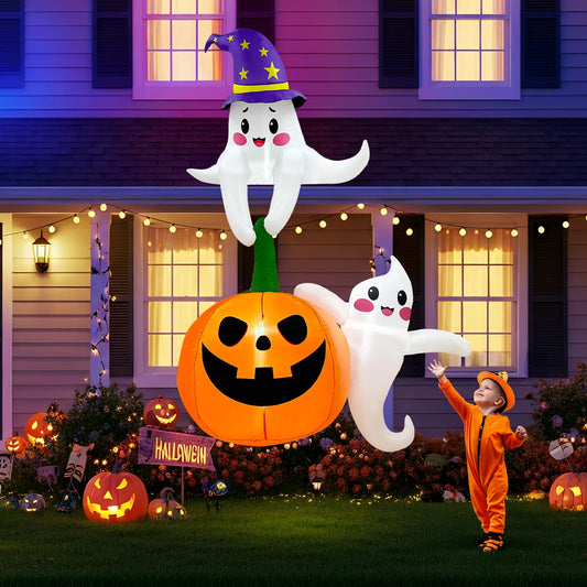 OurWarm 7FT Halloween Inflatables Outdoor Decorations,Ghost and Pumpkin Halloween Decor,for Outdoor Indoor Party Roof Yard Decor 0