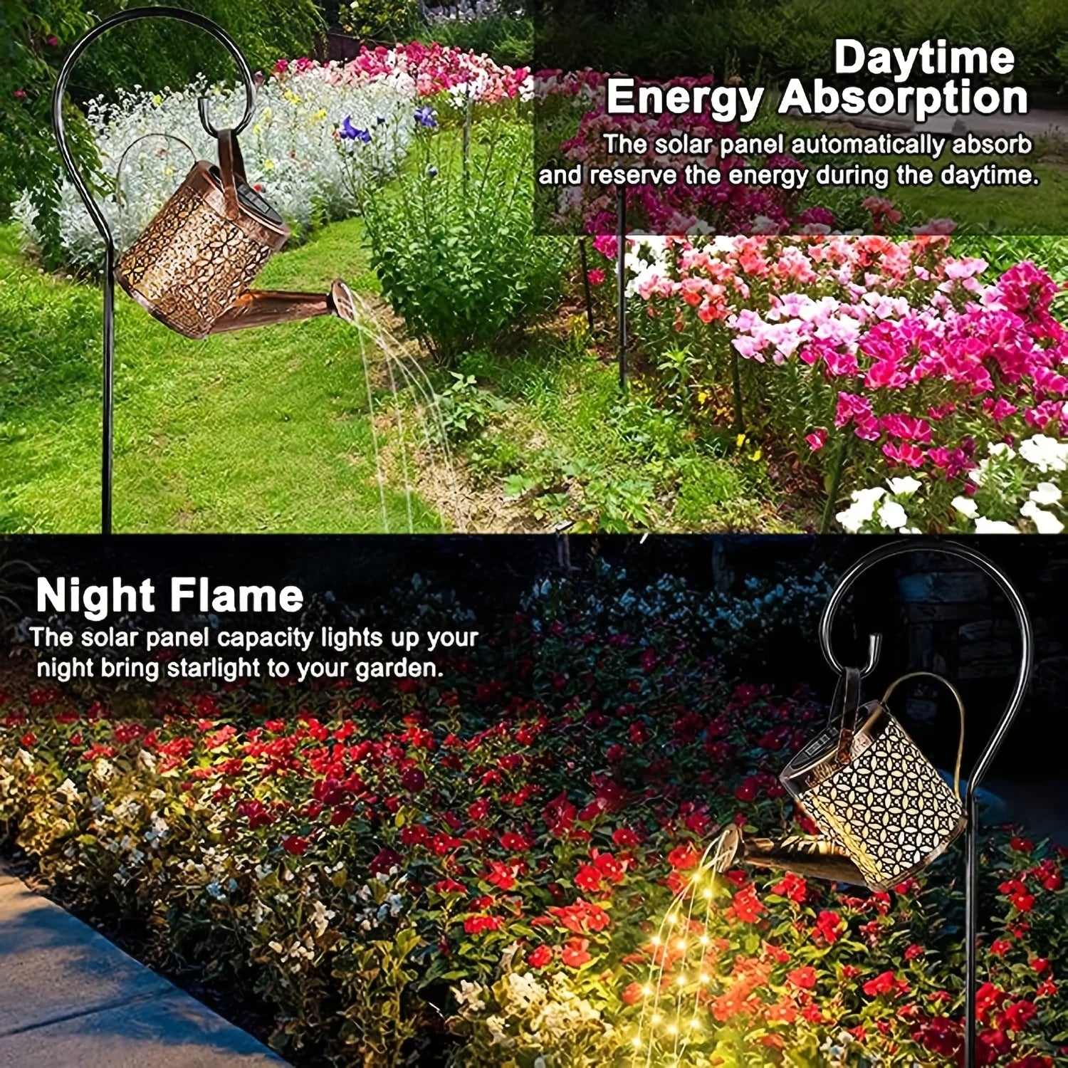 Outdoor Solar Watering Can Lights with Star Shower Effect - LED String Lights for Garden, Patio, Pathway, or Christmas Decor - Without Pole