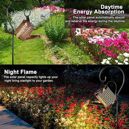 Outdoor Solar Watering Can Lights with Star Shower Effect - LED String Lights for Garden, Patio, Pathway, or Christmas Decor - Without Pole