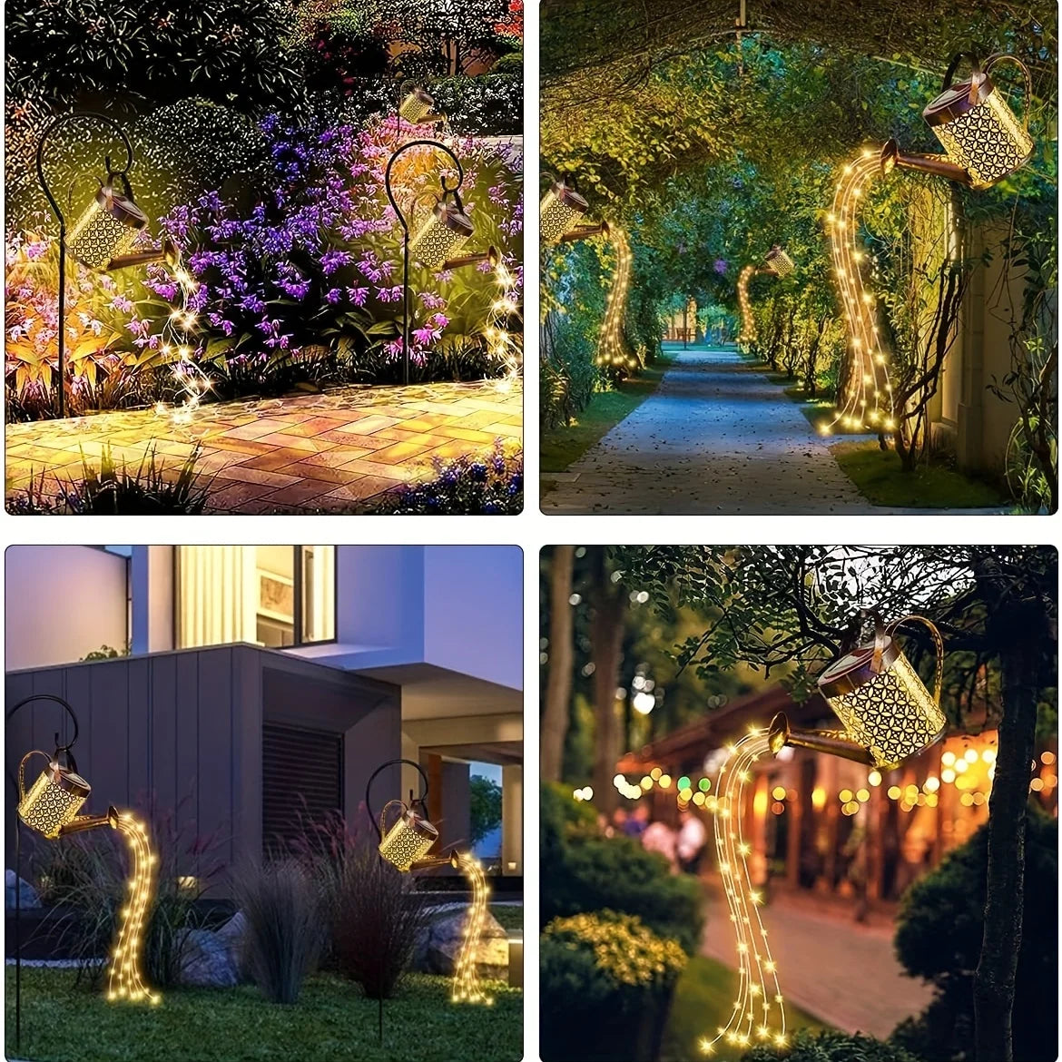 Outdoor Solar Watering Can Lights with Star Shower Effect - LED String Lights for Garden, Patio, Pathway, or Christmas Decor - Without Pole