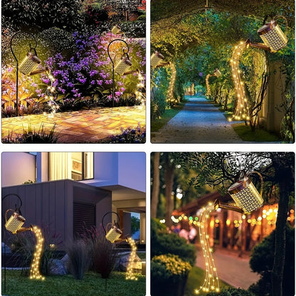 Outdoor Solar Watering Can Lights with Star Shower Effect - LED String Lights for Garden, Patio, Pathway, or Christmas Decor - Without Pole
