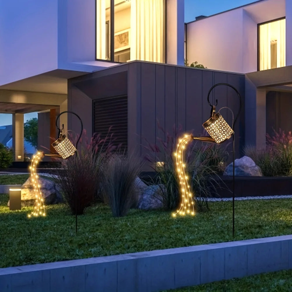 Outdoor Solar Watering Can Lights with Star Shower Effect - LED String Lights for Garden, Patio, Pathway, or Christmas Decor - Without Pole