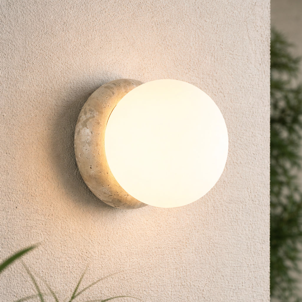 Outdoor Round Stone Base Wall Light 0