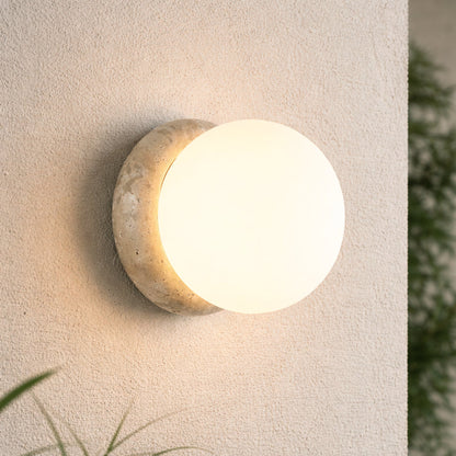 Outdoor Round Stone Base Wall Light 0
