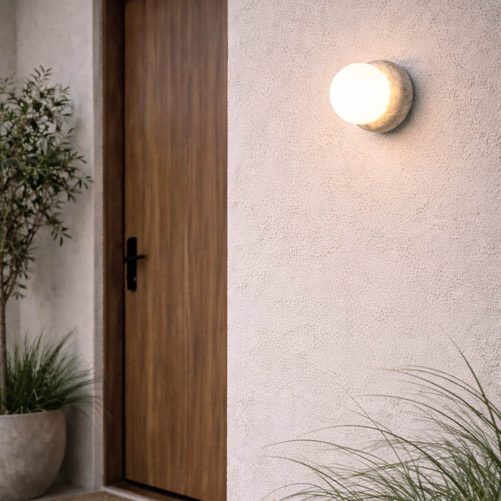 Outdoor Round Stone Base Wall Light 2