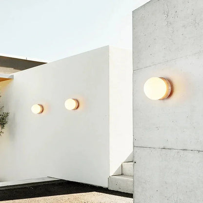 Outdoor Round Stone Base Wall Light 3
