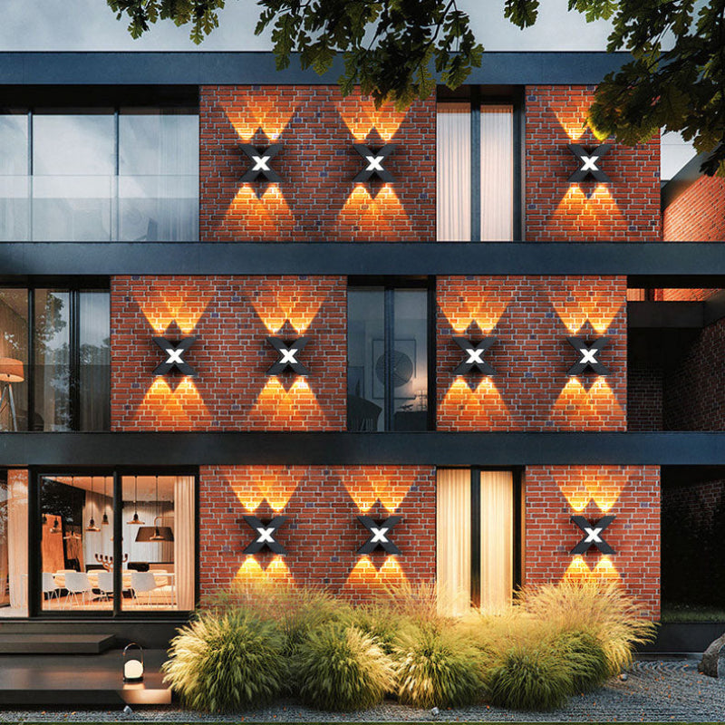 Outdoor Wall Light X Shape LED Aluminum Glass IP65 Warm White