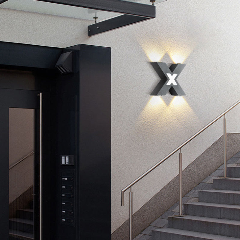 Outdoor Wall Light X Shape LED Aluminum Glass IP65 Warm White
