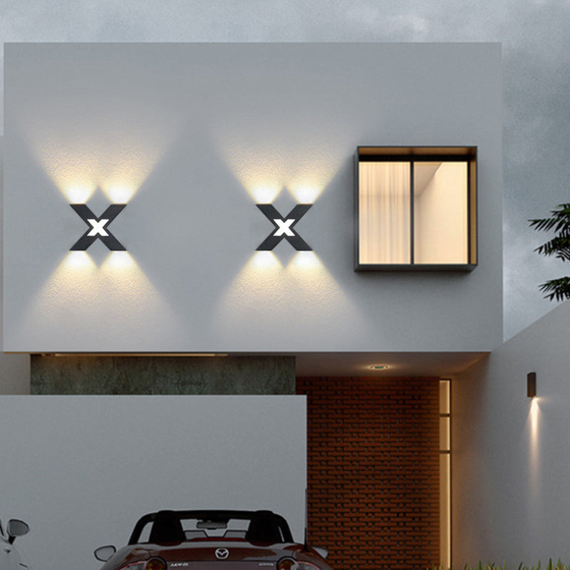Outdoor Wall Light X Shape LED Aluminum Glass IP65 Warm White