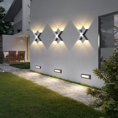 Outdoor Wall Light X Shape LED Aluminum Glass IP65 Warm White