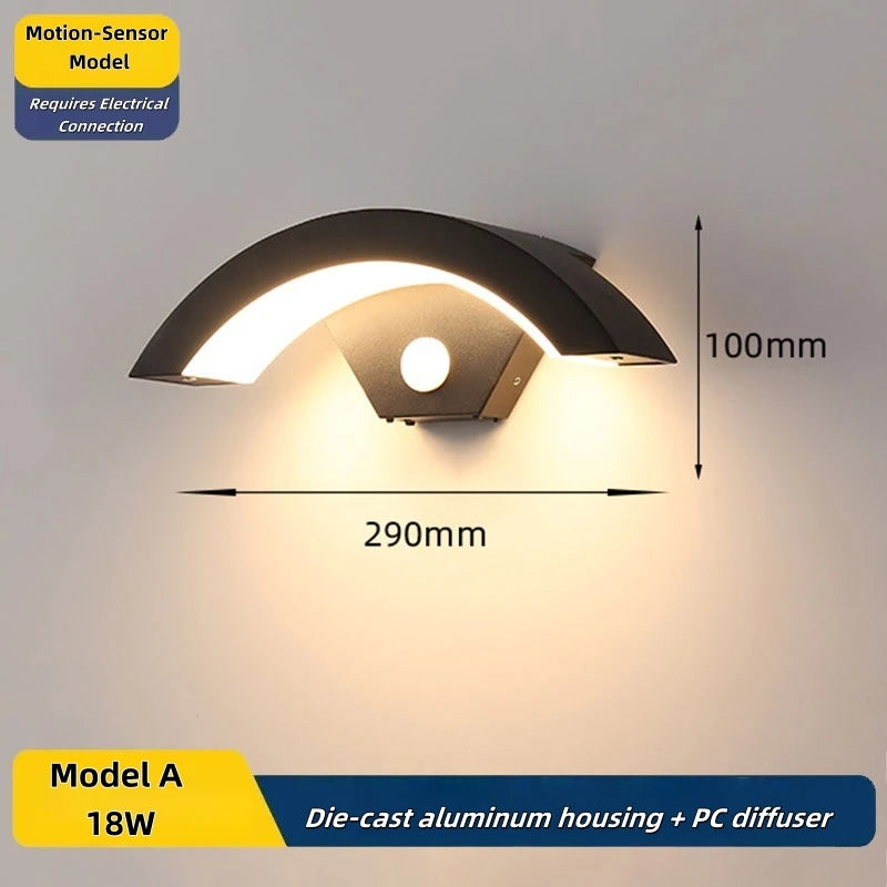 Outdoor Waterproof Infrared Motion Sensor Wall Lamp Garden Minimalist Creative Outdoor Balcony Entrance Moon-Shaped Wall Light 0