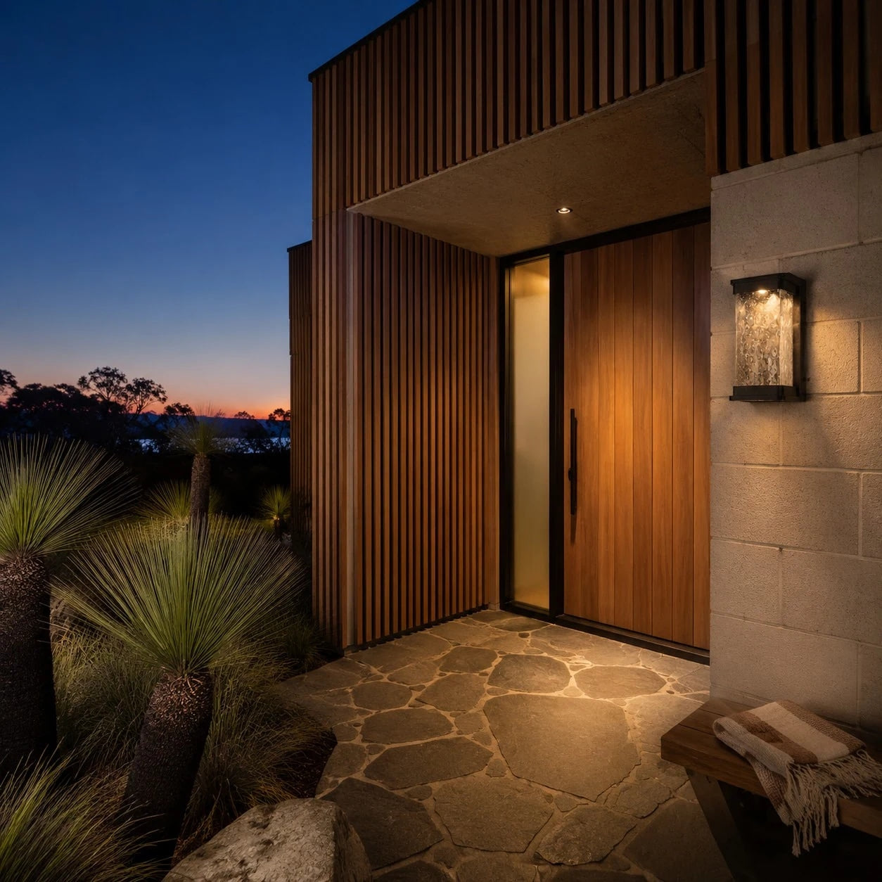 Outdoor Waterproof LED Wall Light with Textured Shade 7