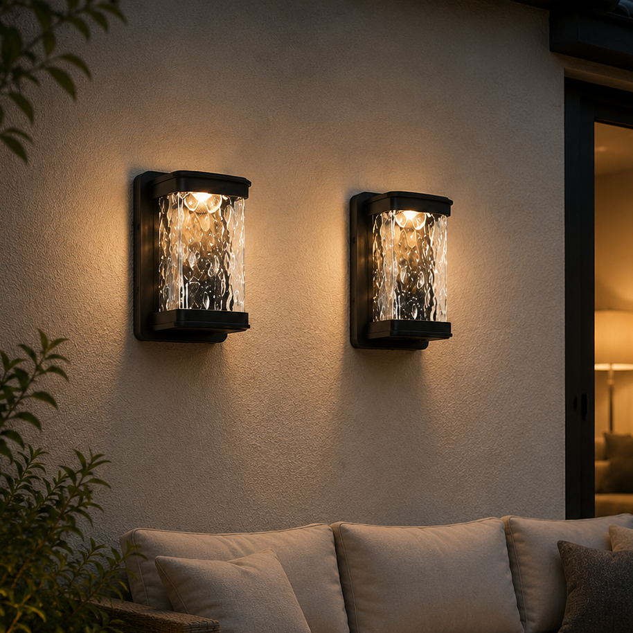 Outdoor Waterproof LED Wall Light with Textured Shade Small 2 pieces