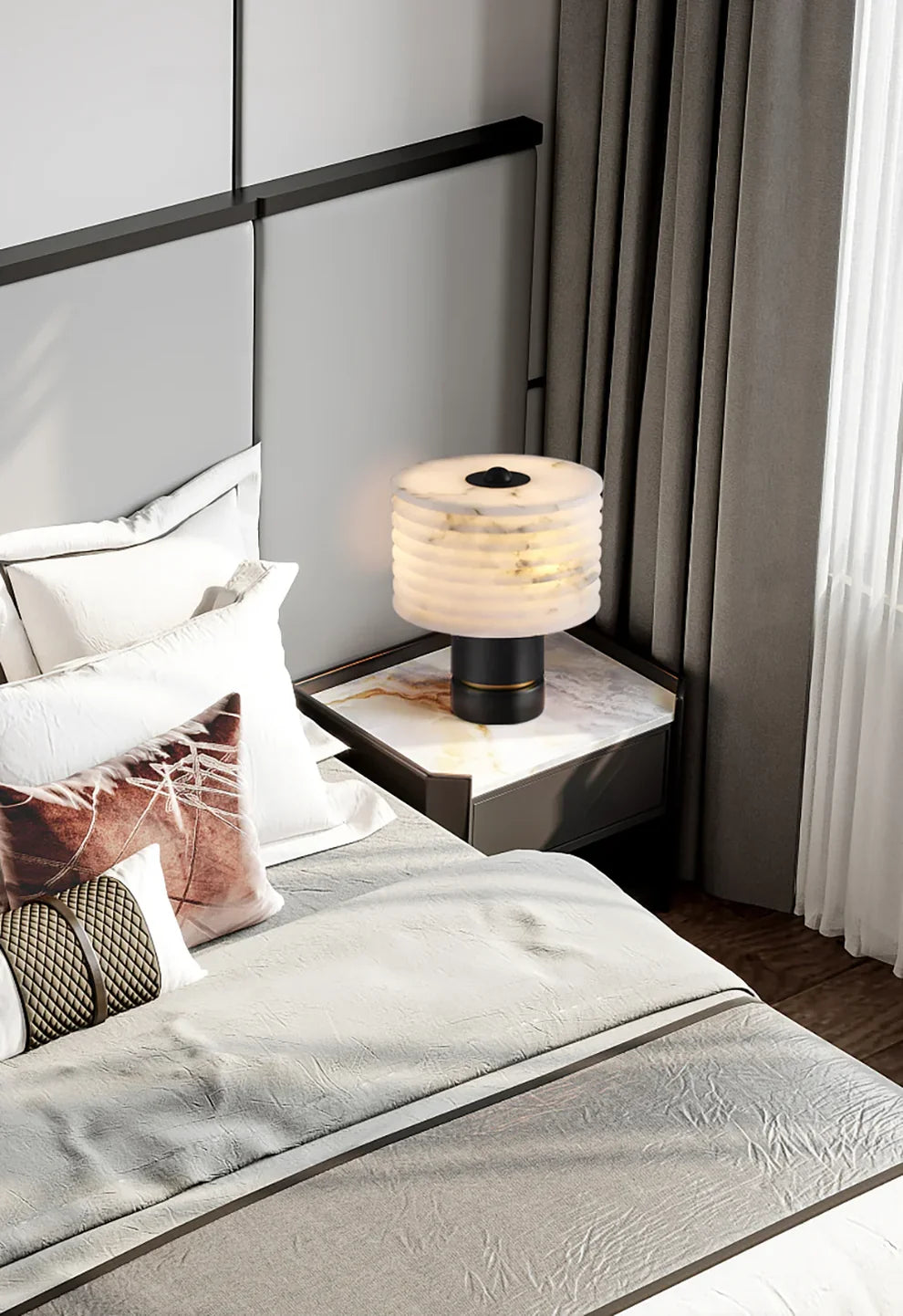 LuxRoyale  Natural Alabaster Table Lamp, Dimmable LED Desk Light for Bedroom Decor
