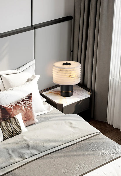 LuxRoyale  Natural Alabaster Table Lamp, Dimmable LED Desk Light for Bedroom Decor