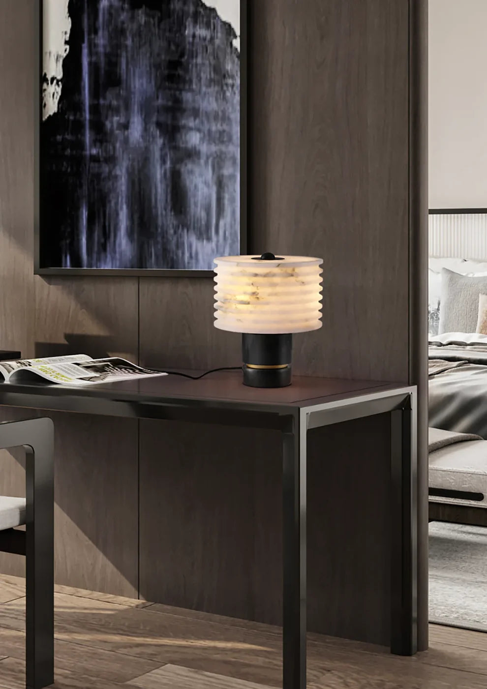 LuxRoyale  Natural Alabaster Table Lamp, Dimmable LED Desk Light for Bedroom Decor