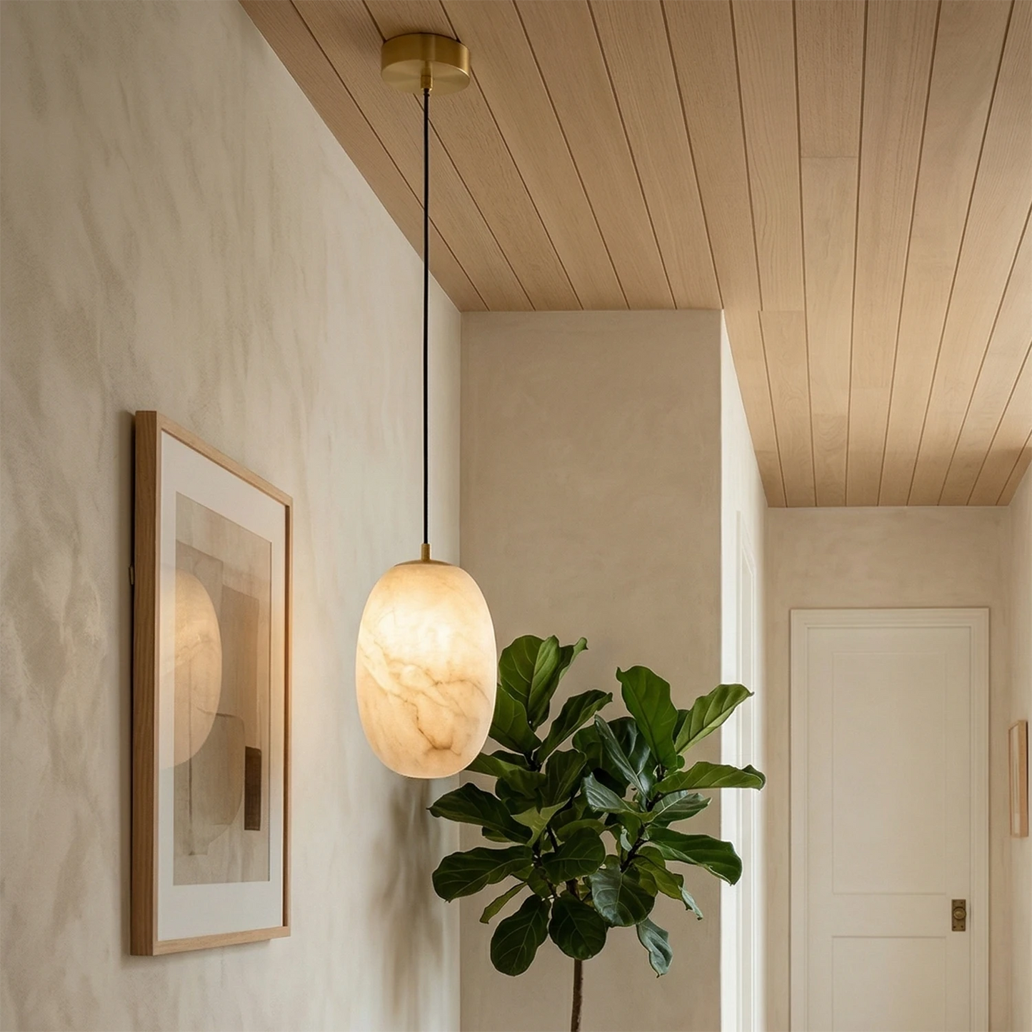 Oval Alabaster Pendant Light 0