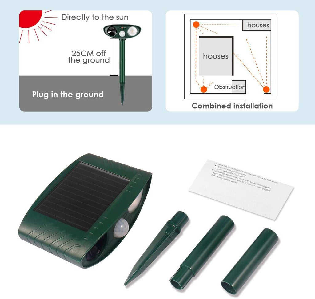 Royaleva Ultrasonic Rabbit Repeller – Solar Powered and Flashing Light – Get Rid of Rabbits