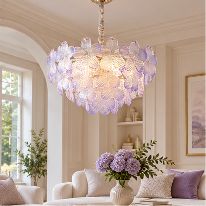 RoyaleGlow Floral Glass Crystal Chandelier - Colored Petal Hanging Light Fixture
