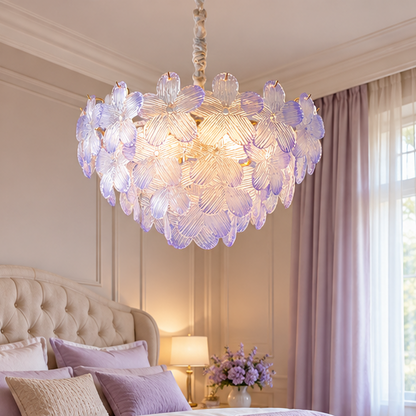 RoyaleGlow Floral Glass Crystal Chandelier - Colored Petal Hanging Light Fixture