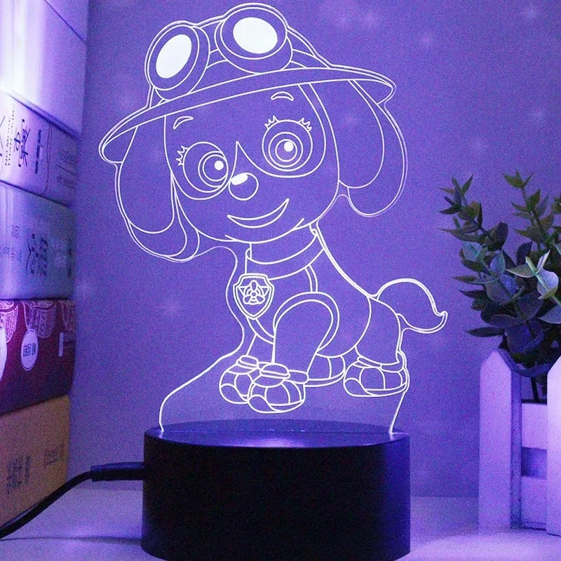 Paw Patrol Night Light for Kids - 3D Cartoon Bedroom Decor Lamp - Team