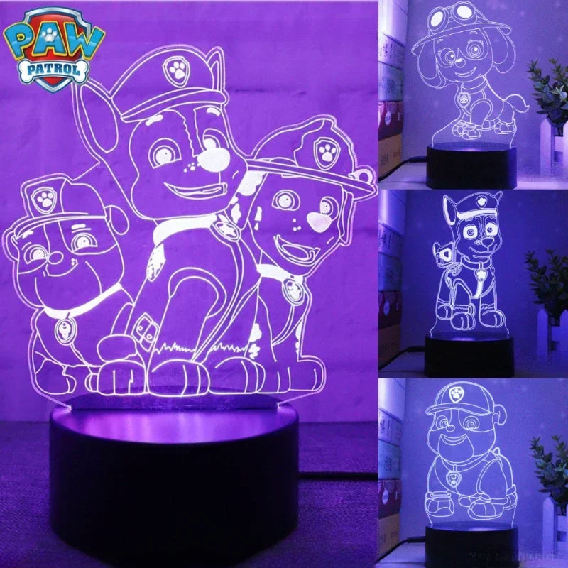 Paw Patrol Night Light for Kids - 3D Cartoon Bedroom Decor Lamp - Team