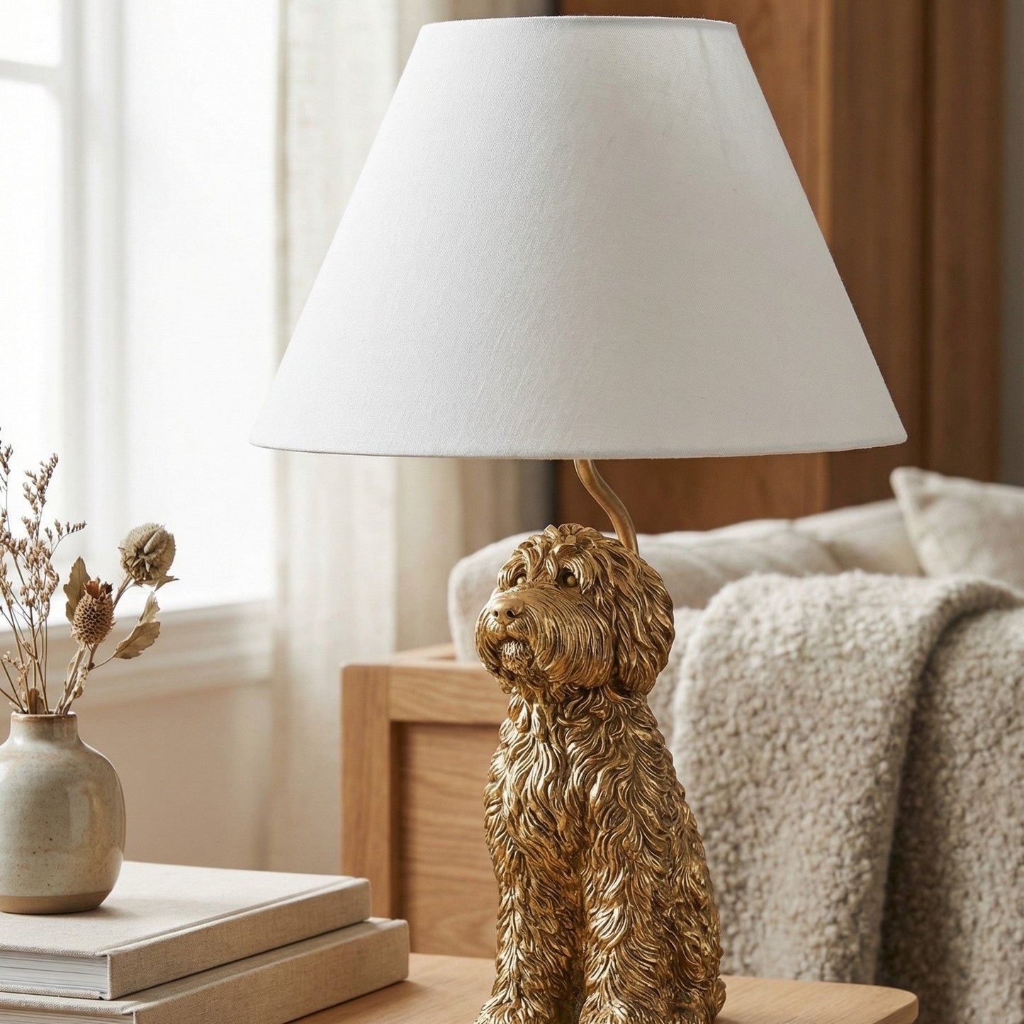 LuxRoyale Golden Doodle Dog Table Lamp - Elegant Resin Puppy Accent Light-Royale Basic