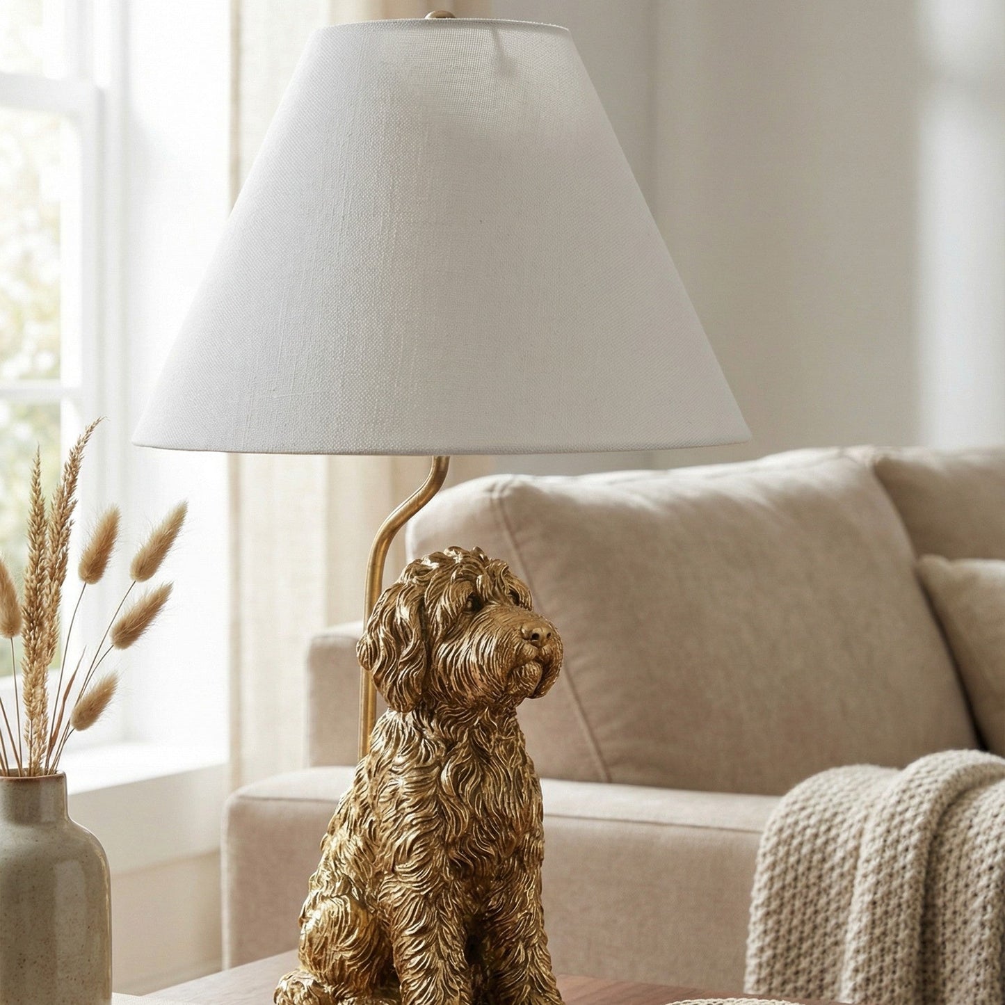 LuxRoyale Golden Doodle Dog Table Lamp - Elegant Resin Puppy Accent Light-Royale Basic