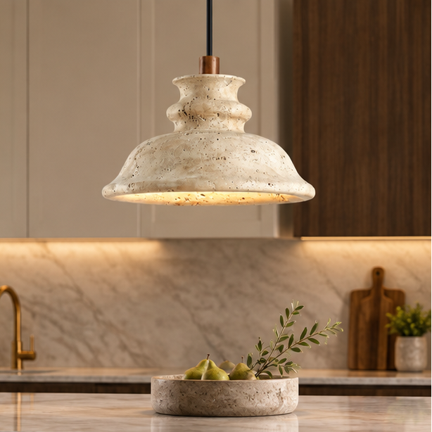 Wabi-Sabi Bell Travertine Pendant Light