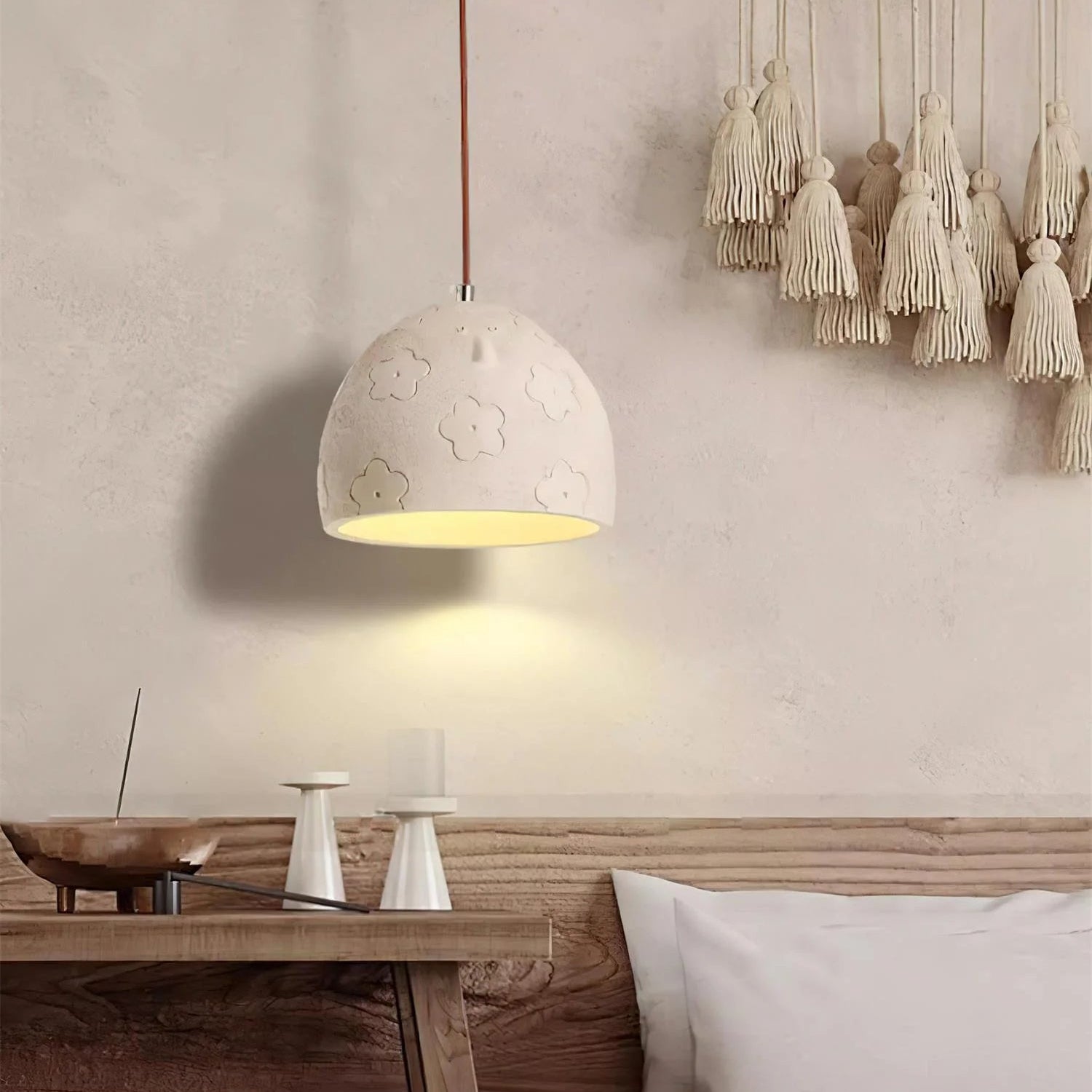Royelux Japanese Wabi-Sabi Textured Resin Pendant Light – Artisan Hanging Ceiling Lamp