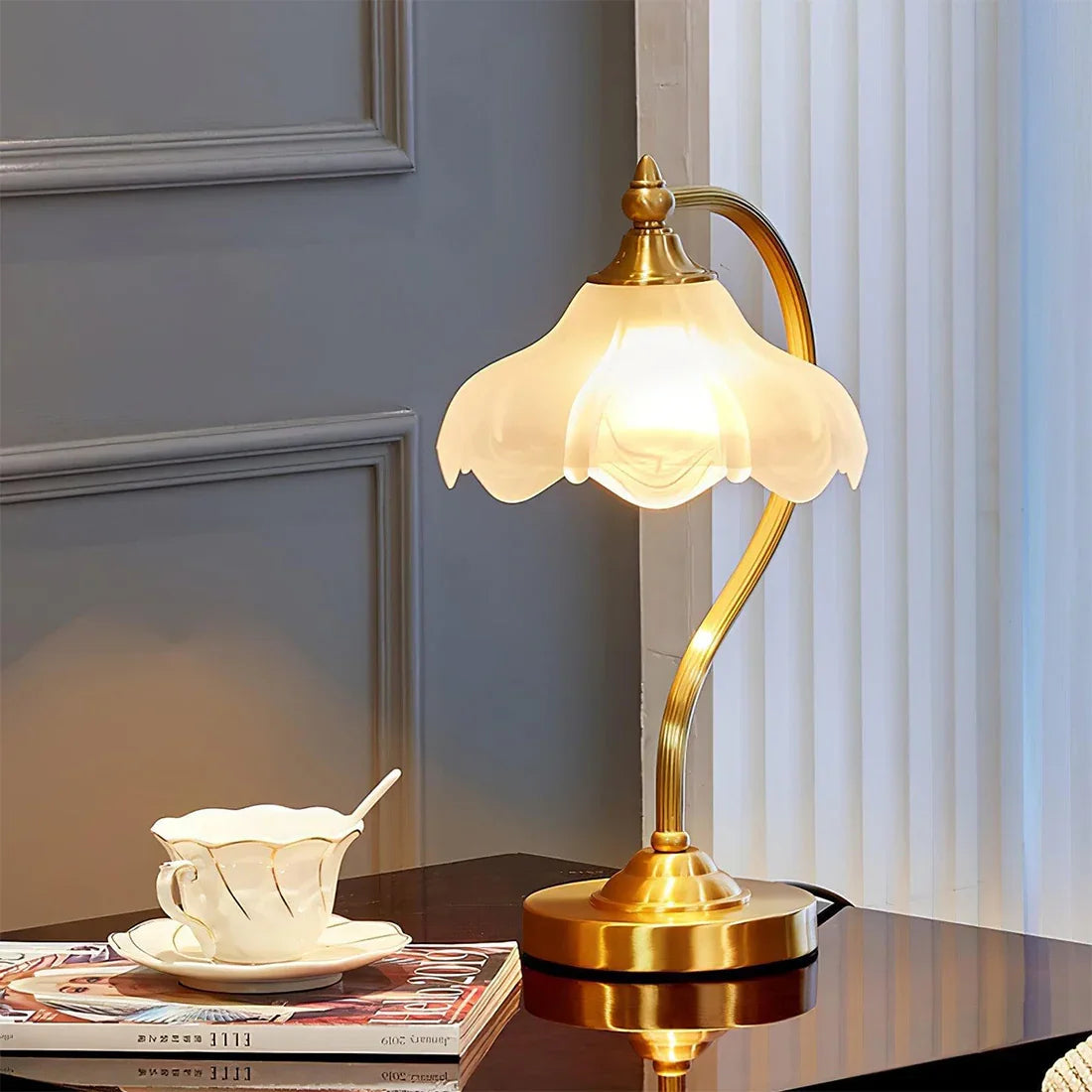 Petal Glow Brass & Glass Table Lamp 6