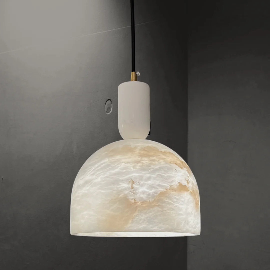 RoyaleGlow Modern Alabaster Pendant Light - Natural Stone & Copper Hanging Lamp