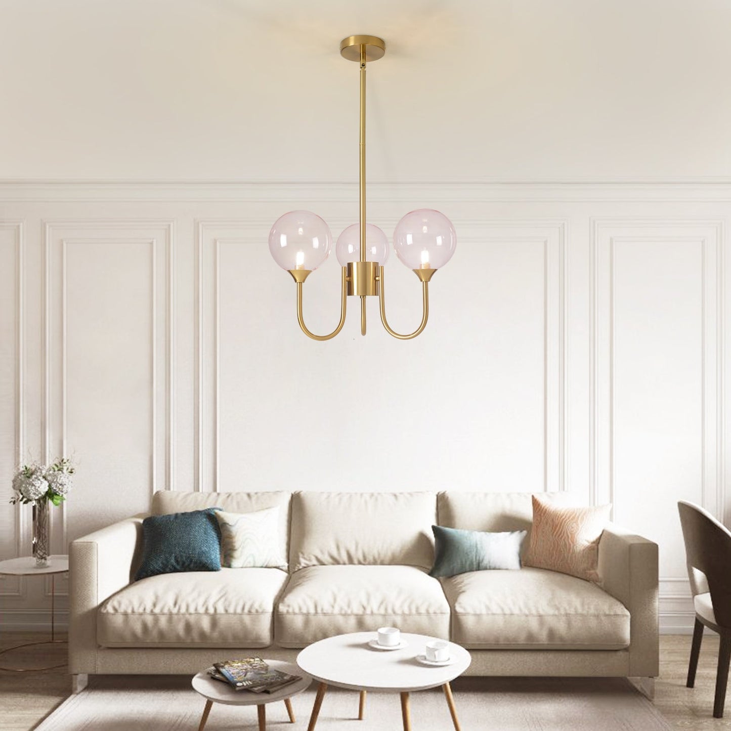 Pink Bubble Gold Chandelier, Modern Glass Sputnik Ceiling Light 0