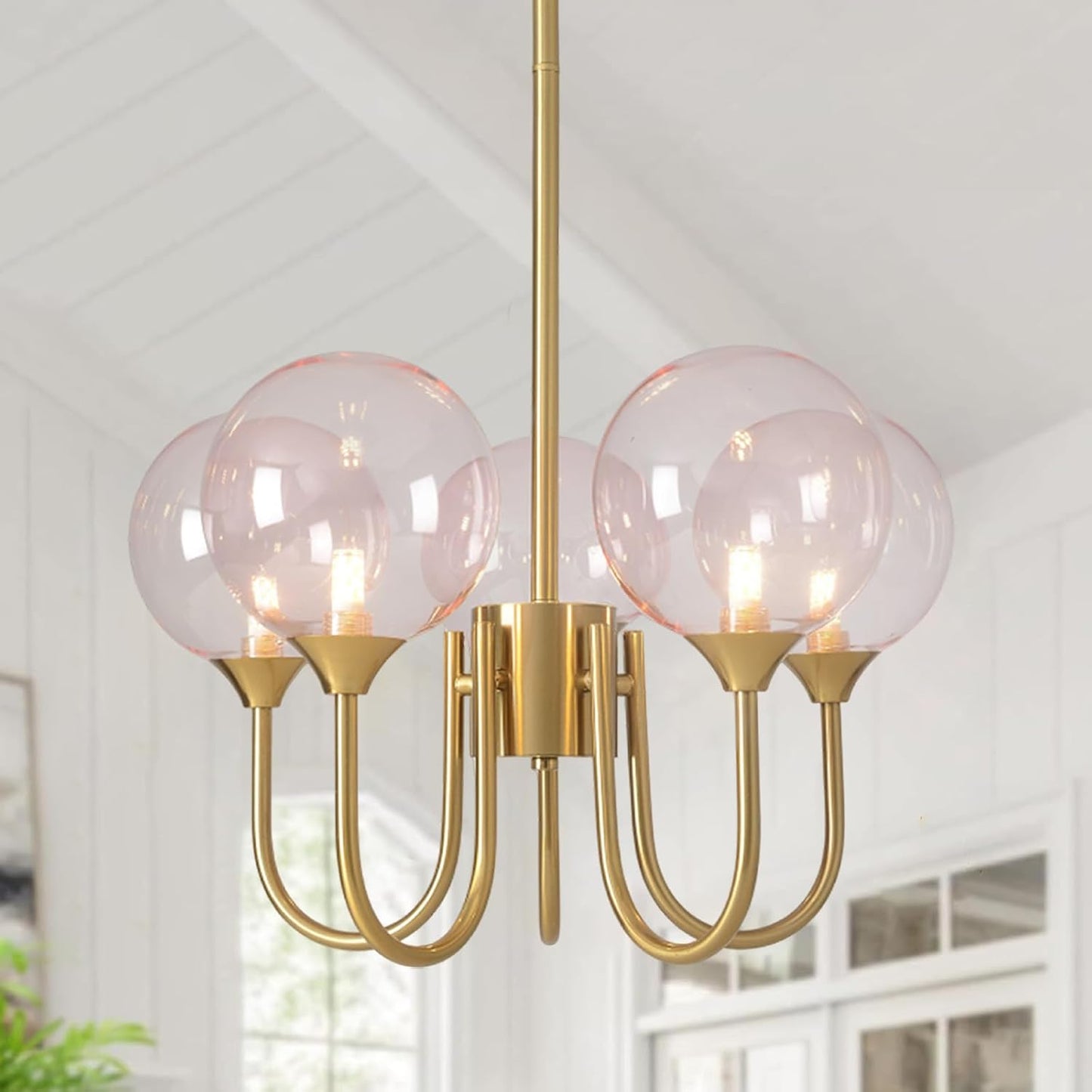 Pink Bubble Gold Chandelier, Modern Glass Sputnik Ceiling Light 1