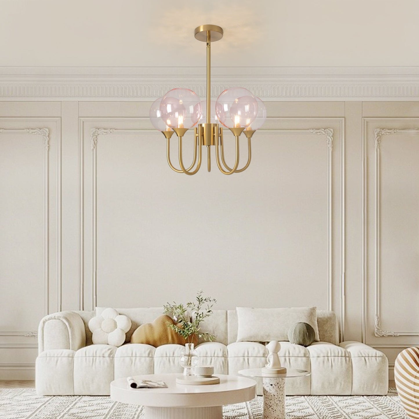 Pink Bubble Gold Chandelier, Modern Glass Sputnik Ceiling Light 2