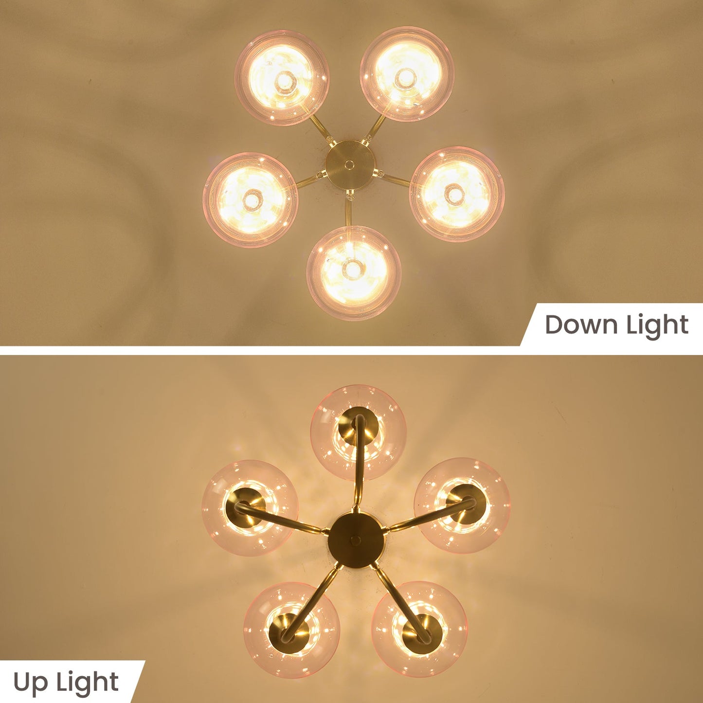Pink Bubble Gold Chandelier, Modern Glass Sputnik Ceiling Light 5