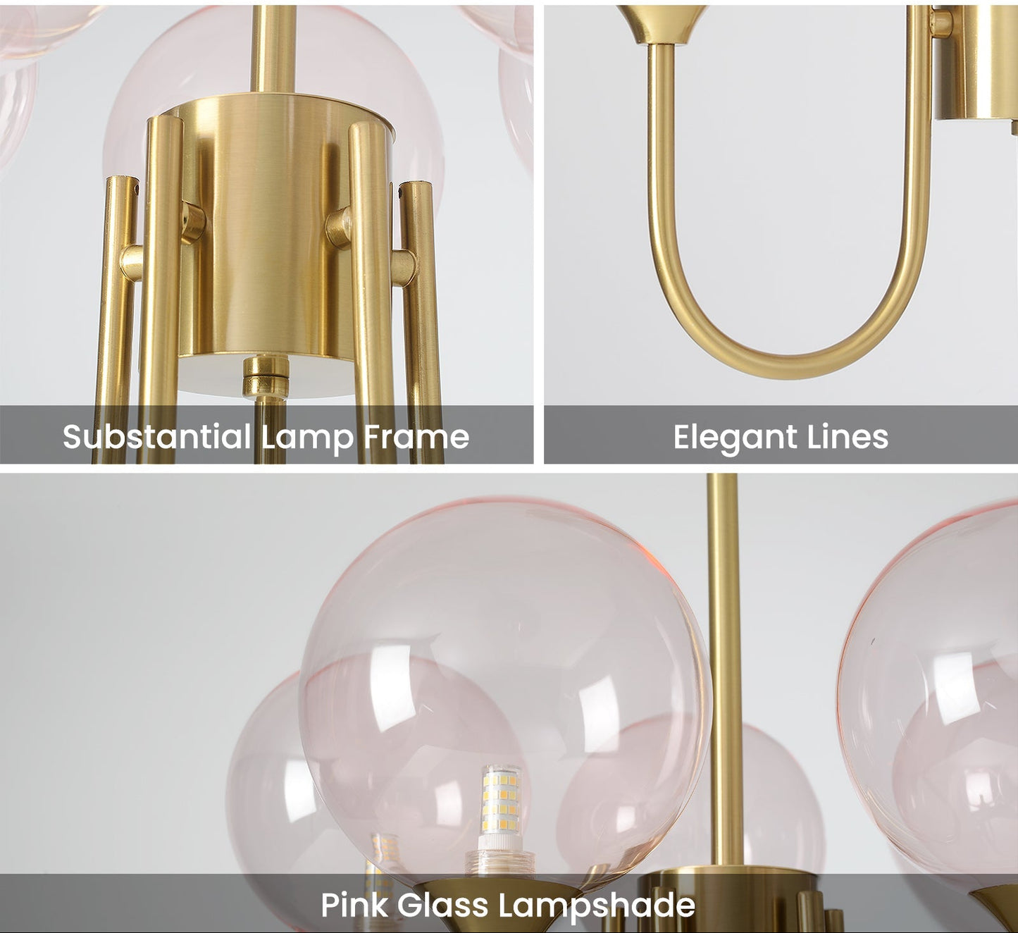 Pink Bubble Gold Chandelier, Modern Glass Sputnik Ceiling Light 6