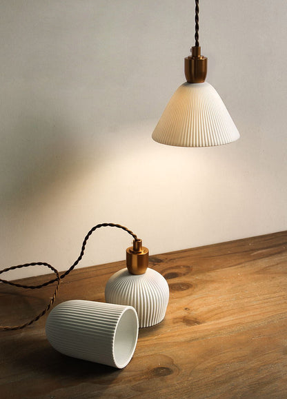 Pleated Ceramic & Brass Cocoon Pendant Light 3