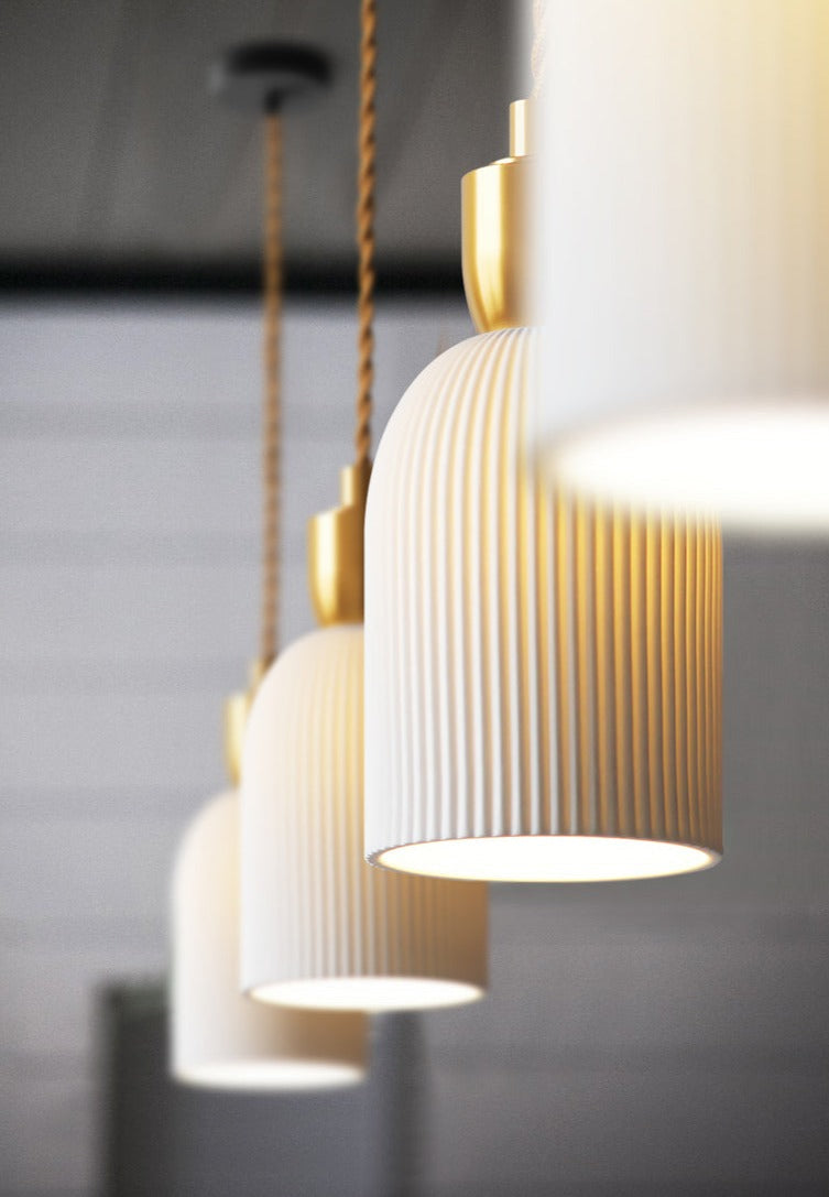 Pleated Ceramic & Brass Cocoon Pendant Light 4