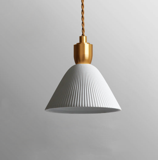 Pleated Ceramic & Brass Cocoon Pendant Light 6