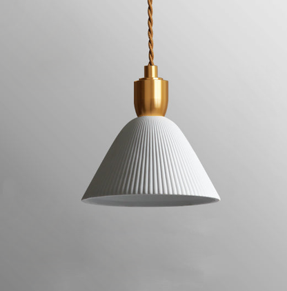 Pleated Ceramic & Brass Cocoon Pendant Light 6