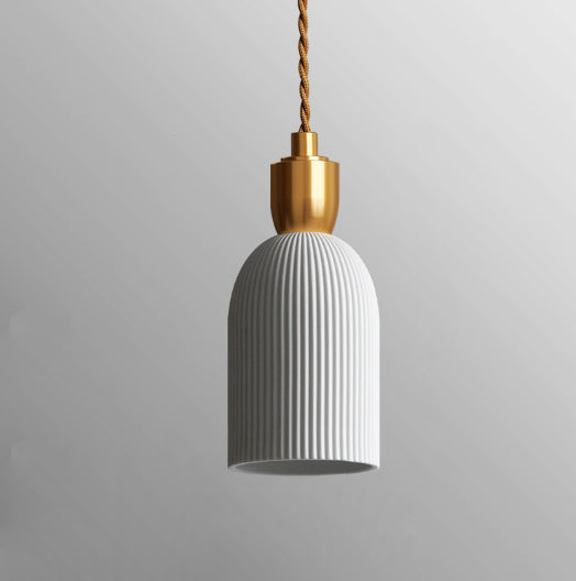 Pleated Ceramic & Brass Cocoon Pendant Light 7