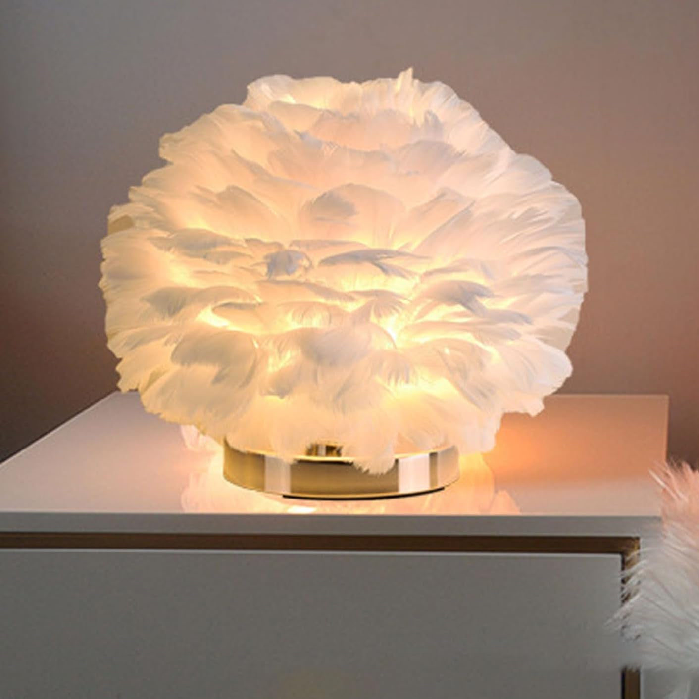  Plume Table Lamp, Decorative Modern Night Light with E27 Bulb and Plug in Power Cord, for Bedroom Living Room Study Room Wedding Decor (White)