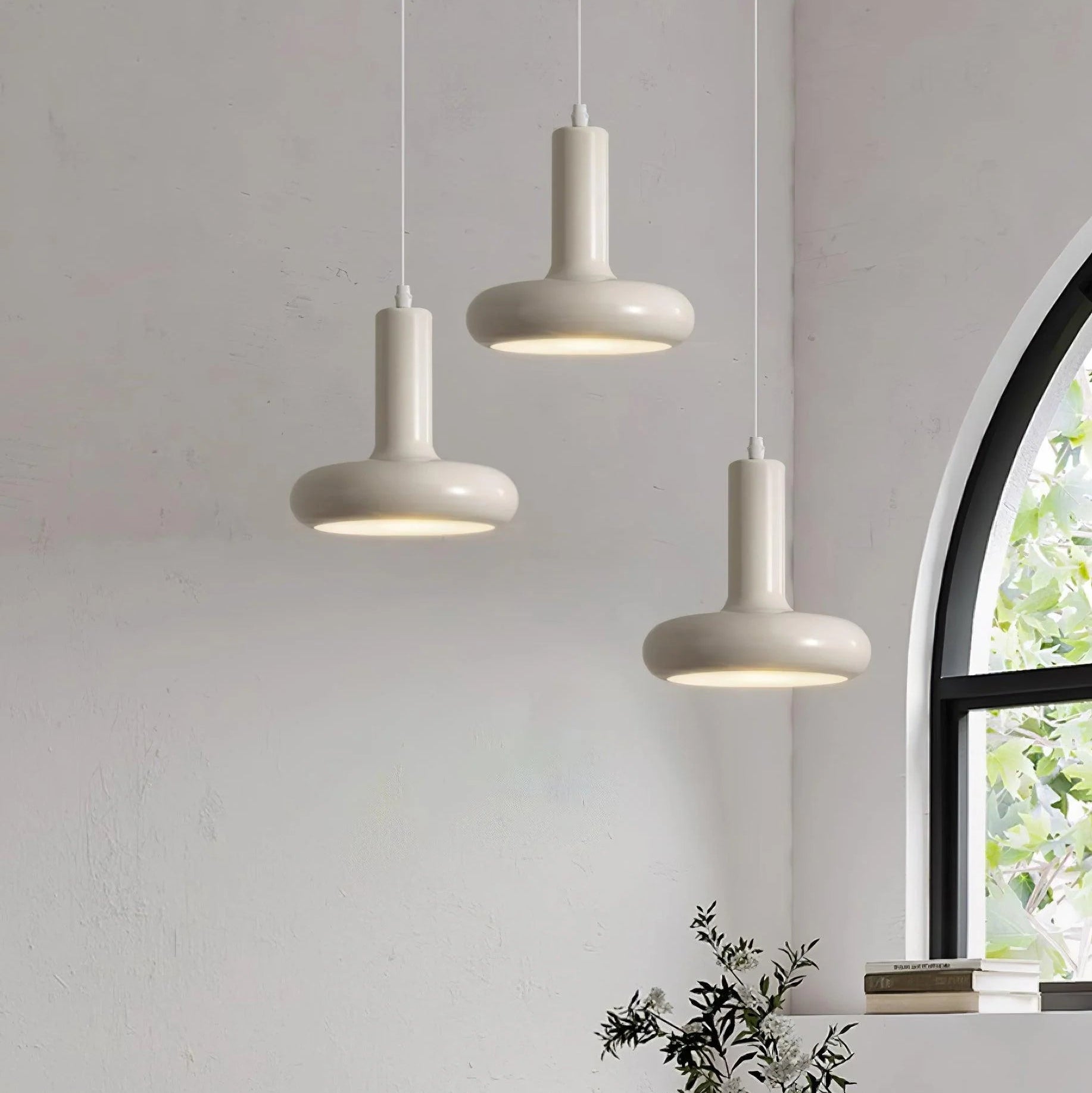 RoyaleGlow Cream Matte Metal Nordic Pendant Light, Warm LED Kitchen Dining