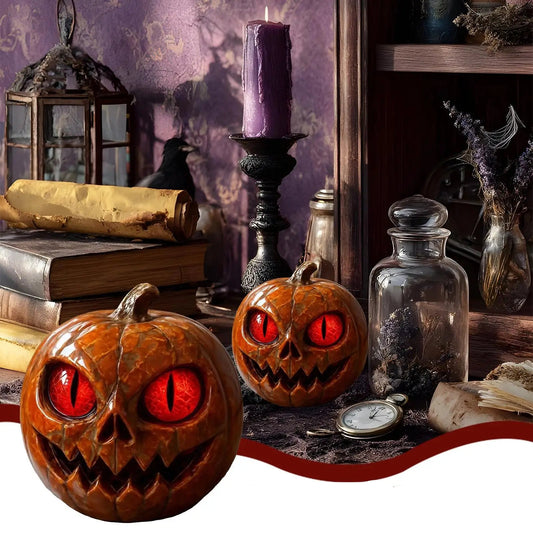 Pumpkin Desk Ornament Halloween Pumpkin Statue Red-Eyed Showcase Figurines for Desktop Mantel Dining Table Entryway 0