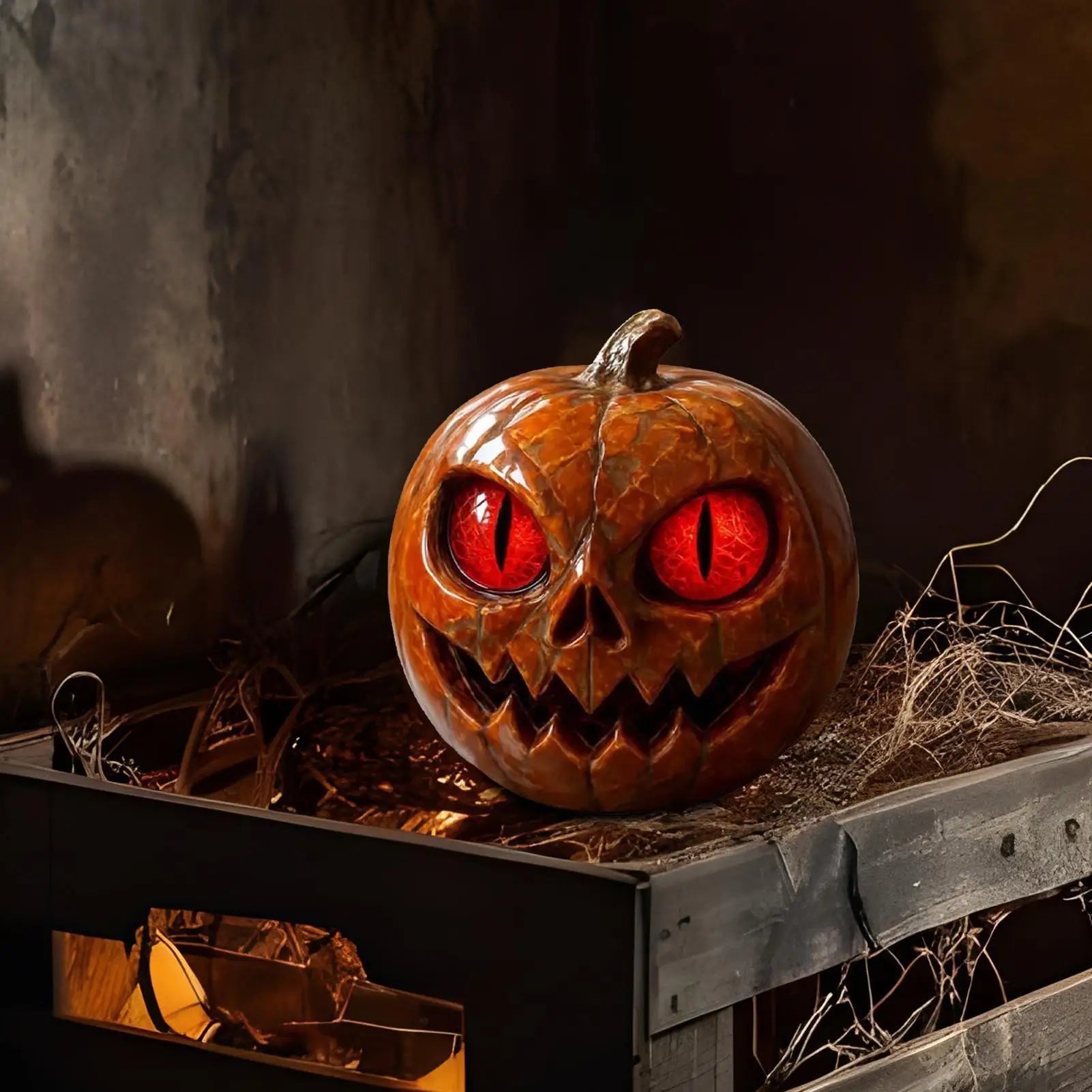 Pumpkin Desk Ornament Halloween Pumpkin Statue Red-Eyed Showcase Figurines for Desktop Mantel Dining Table Entryway 5