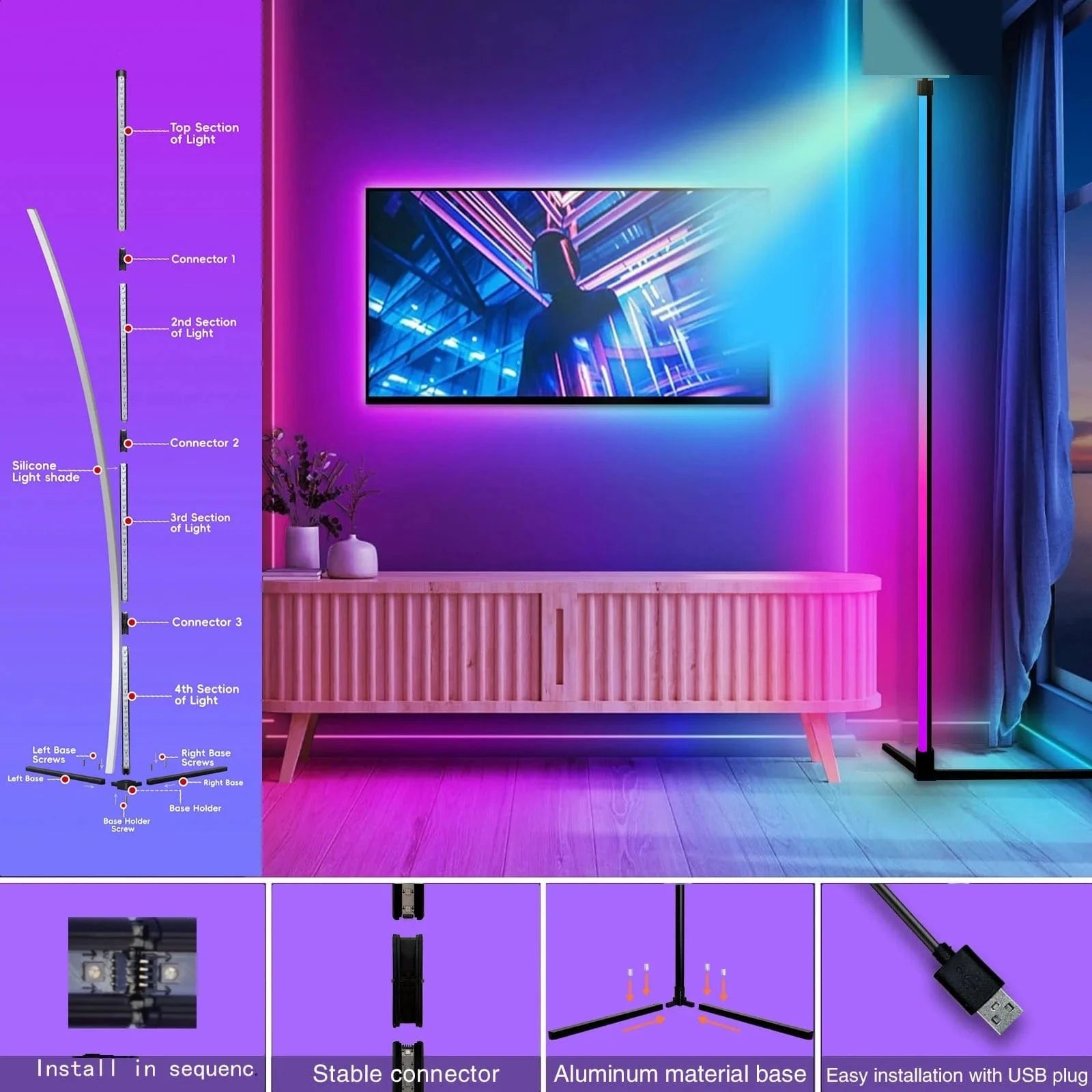 RGB corner floor lamp | Intelligent LED lighting 5