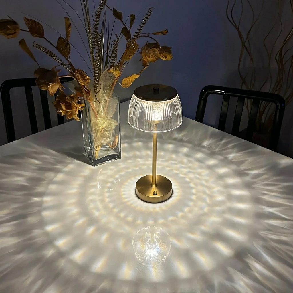 Rechargeable LED Table Lamp, Acrylic Shade, Iron Base, 1200 mAh Battery