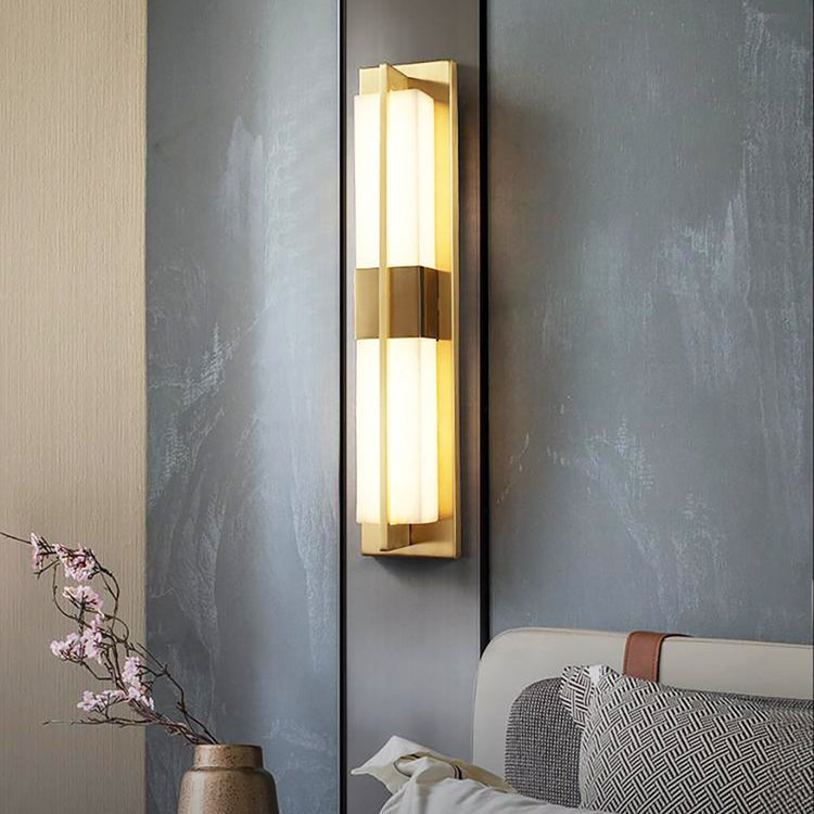 Royelux Modern Alabaster Brass Wall Sconce - Elegant Rectangular LED Lighting for Home